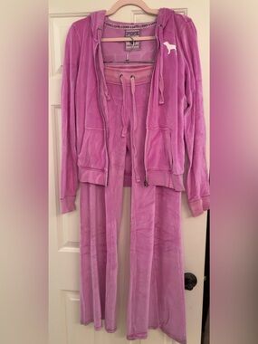 Victoria's Secret PINK | Pink Purple Velour Zip Hoodie Set Joggers Women’s